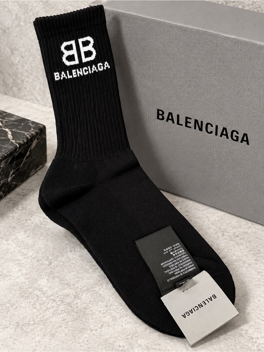 BALENCIAGA Men's Black Logo Crew Socks NEW